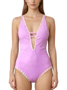 Becca Camille Skylar Reversible Plunge One Piece Pastel  Swimsuit S/M